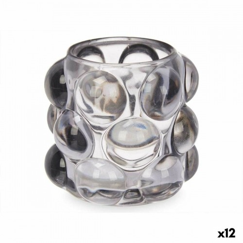 Candleholder Microbeads Grey Crystal 8,4 x 9 x 8,4 cm (12 Units) image 1