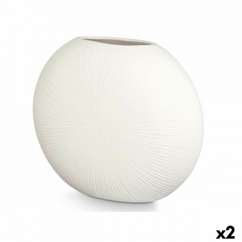 Vase Circular White Ceramic 40 x 34,5 x 16 cm (2 Units) image 1