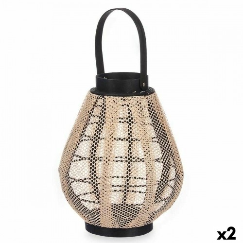 Candleholder Lantern With handle Beige Wood Cloth 25 x 30 x 25 cm (2 Units) image 1