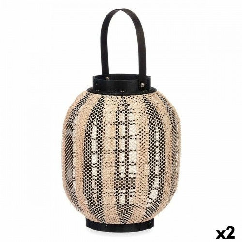 Candleholder Lantern With handle Beige Wood Cloth 27 x 32 x 27 cm (2 Units) image 1