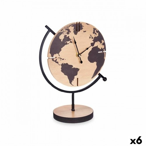 Gift Decor Настольные часы Карта Мира Чёрный Металл Деревянный MDF 22,5 x 30,5 x 12 cm (6 штук) image 1