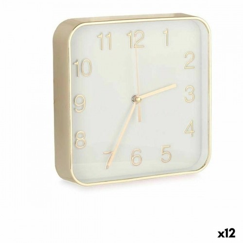 Wall Clock Squared Golden Glass Plastic 19 x 19 x 3,5 cm (12 Units) image 1