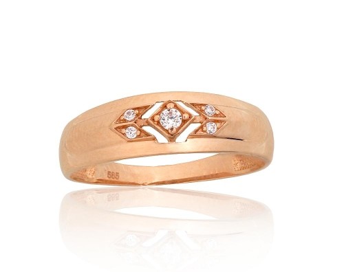 Золотое кольцо #1101152(Au-R)_CZ, Красное Золото 585°, Цирконы, Размер: 17.5, 1.59 гр. image 1