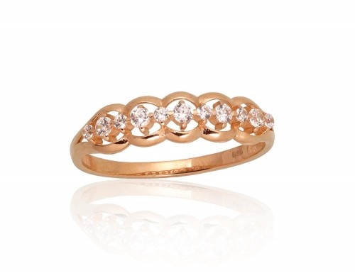 Золотое кольцо #1100953(Au-R)_CZ, Красное Золото 585°, Цирконы, Размер: 18.5, 1.72 гр. image 1