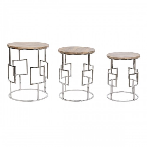 Set of 3 tables Home ESPRIT Brown Silver Natural Steel Mango wood 49,5 x 49,5 x 62 cm image 1