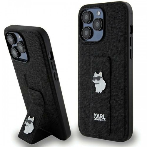 Karl Lagerfeld KLHCP13XGSACHPK iPhone 13 Pro Max 6.7" czarny|black hardcase Gripstand Saffiano Choupette Pins image 1