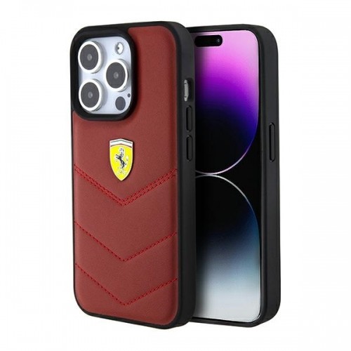 Ferrari FEHCP15LRDUR iPhone 15 Pro 6.1" czerwony|red hardcase Leather Stitched Lines image 1