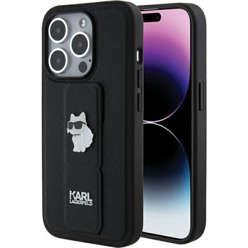 Karl Lagerfeld KLHCP15XGSACHPK iPhone 15 Pro Max 6.7" czarny|black hardcase Gripstand Saffiano Choupette Pins image 1