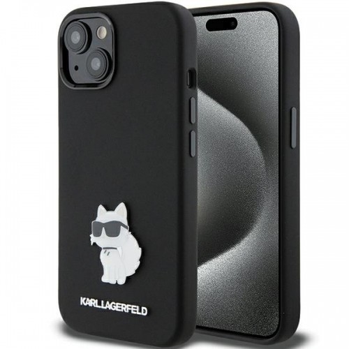 Karl Lagerfeld KLHCP15SSMHCNPK iPhone 15 6.1" czarny|black Silicone Choupette Metal Pin image 1