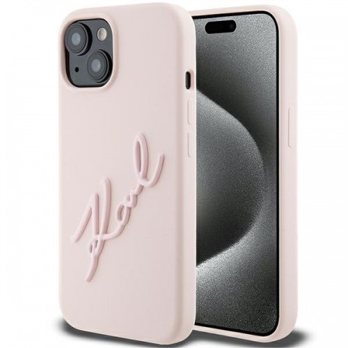 Karl Lagerfeld KLHCP15SSKSBMCP iPhone 15 6.1" różowy|pink hardcase Silicone Karl Script image 1