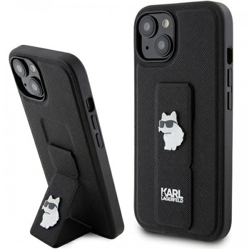 Karl Lagerfeld KLHCP15SGSACHPK iPhone 15 6.1" czarny|black hardcase Gripstand Saffiano Choupette Pins image 1