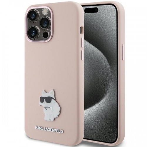 Karl Lagerfeld KLHCP15LSMHCNPP iPhone 15 Pro 6.1" różowy|pink Silicone Choupette Metal Pin image 1