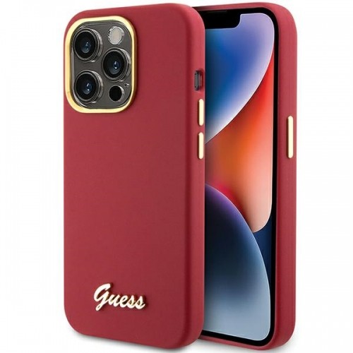 Guess GUHCP15XSMBSLM iPhone 15 Pro Max 6.7" magenta hardcase Silicone Script Metal Logo & Frame image 1