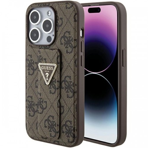 Guess GUHCP15XPGS4TDW iPhone 15 Pro Max 6.7" brązowy|brown hardcase Grip Stand 4G Triangle Strass image 1