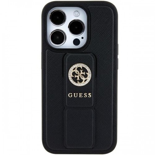 Guess GUHCP15SPGSSADK iPhone 15 6.1" czarny|black hardcase Grip Stand 4G Saffiano Strass image 1