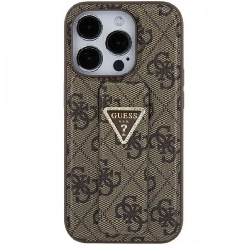 Guess GUHCP15SPGS4TDW iPhone 15 6.1" brązowy|brown hardcase Grip Stand 4G Triangle Strass image 1