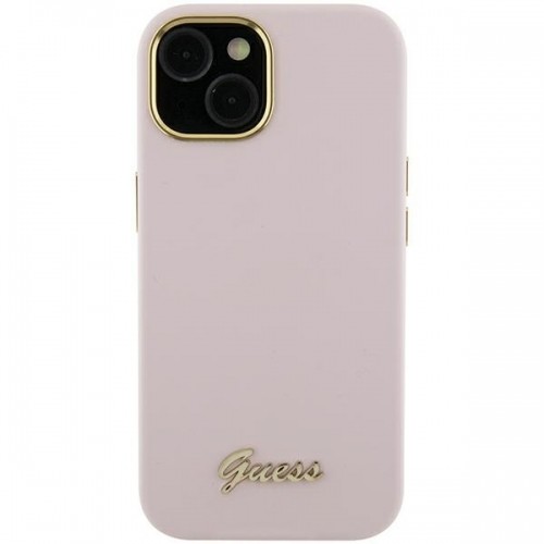 Guess GUHCP15LSMBSLP iPhone 15 Pro 6.1" różowy|pink hardcase Silicone Script Metal Logo & Frame image 1