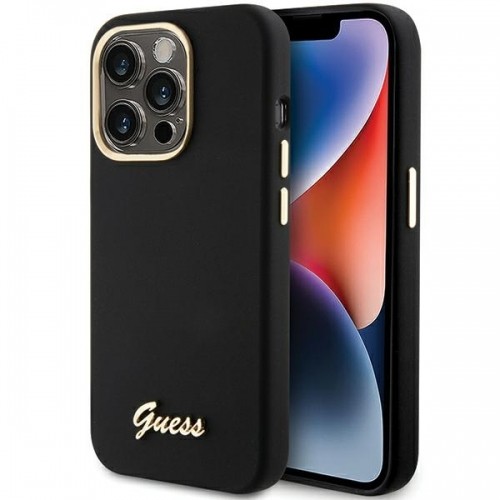 Guess GUHCP15LSMBSLK iPhone 15 Pro 6.1" czarny|black hardcase Silicone Script Metal Logo & Frame image 1