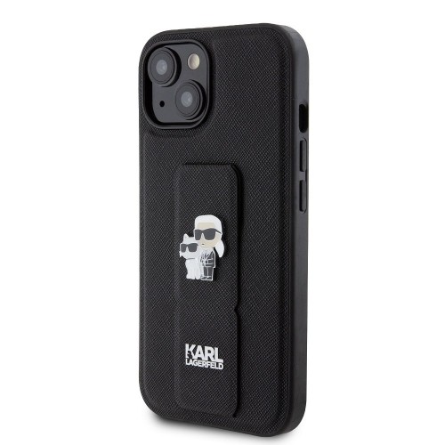 Karl Lagerfeld Saffiano Grip Stand Metal Logo Case for iPhone 15 Black image 1