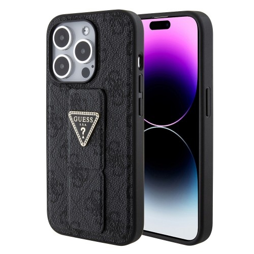 Guess PU Grip Stand 4G Strass Triangle Metal Logo Case for iPhone 15 Pro Max Black image 1