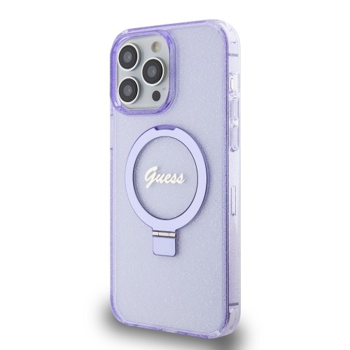 Guess IML Ring Stand Glitter MagSafe Case for iPhone 15 Pro Max Purple image 1