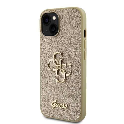 Guess PU Fixed Glitter 4G Metal Logo Case for iPhone 13 Gold image 1