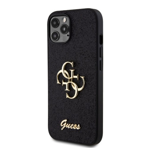 Guess PU Fixed Glitter 4G Metal Logo Case for iPhone 12|12 Pro Black image 1