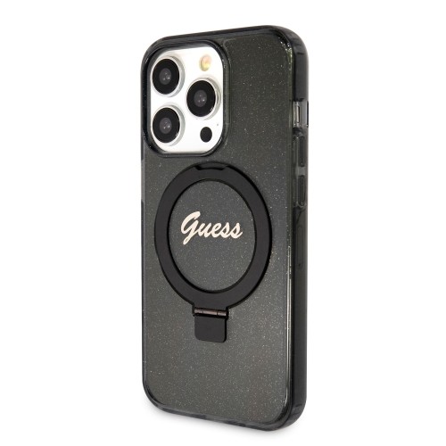 Guess IML Ring Stand Glitter MagSafe Case for iPhone 15 Pro Black image 1