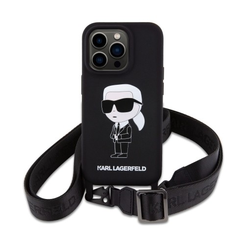Karl Lagerfeld Liquid Silicone Crossbody Ikonik Case for iPhone 15 Pro Black image 1