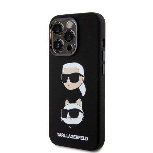 Karl Lagerfeld Liquid Silicone Karl and Choupette Heads Case for iPhone 15 Pro Black image 1