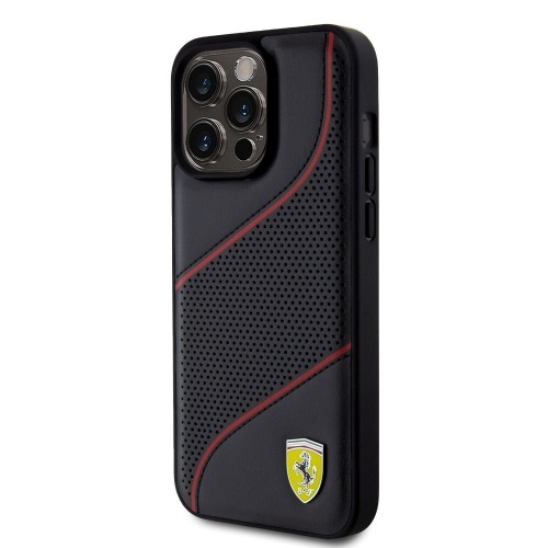 Ferrari PU Leather Perforated Slanted Line Case for iPhone 15 Pro Max Black image 1