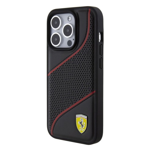 Ferrari PU Leather Perforated Slanted Line Case for iPhone 15 Pro Black image 1