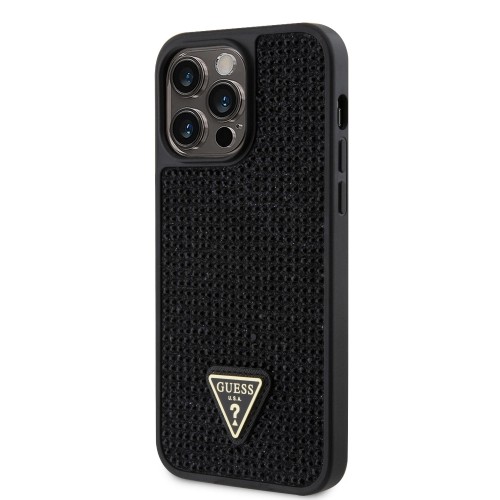 Guess Rhinestones Triangle Metal Logo Case for iPhone 15 Pro Max Black image 1