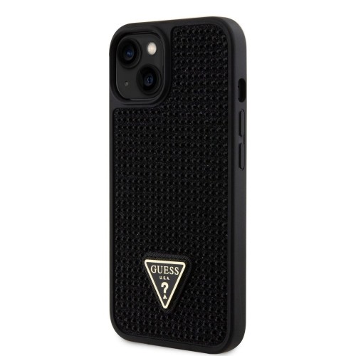 Guess Rhinestones Triangle Metal Logo Case for iPhone 15 Black image 1