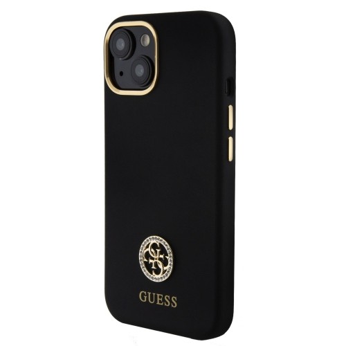 Guess Liquid Silicone 4G Strass Metal Logo Case for iPhone 15 Black image 1