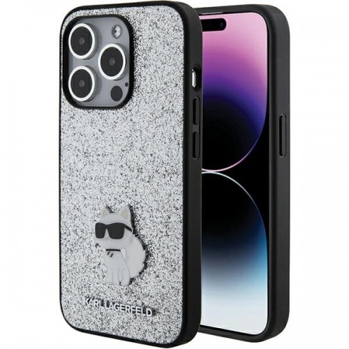 Karl Lagerfeld KLHCP15XGCNPSG iPhone 15 Pro Max 6.7" srebrny|silver hardcase Fixed Glitter Choupette Logo Metal Pin image 1