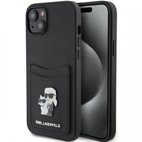 Karl Lagerfeld KLHCP15SSAPKCNPK iPhone 15 6.1" czarny|black hardcase Saffiano Cardslot Karl&Choupette Metal Pin image 1