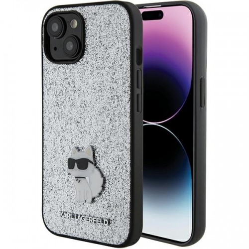 Karl Lagerfeld KLHCP15SGCNPSG iPhone 15 6.1" srebrny|silver hardcase Fixed Glitter Choupette Logo Metal Pin image 1