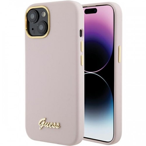 Guess GUHCP15SSMBSLP iPhone 15 6.1" różowy|pink hardcase Silicone Script Metal Logo & Frame image 1