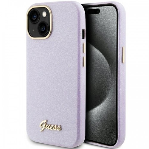 Guess GUHCP15SPGMCSL iPhone 15 6.1" liliowy|lilac hardcase Glitter Glossy Script image 1