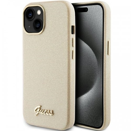 Guess GUHCP15SPGMCSD iPhone 15 6.1" złoty|light gold hardcase Glitter Glossy Script image 1