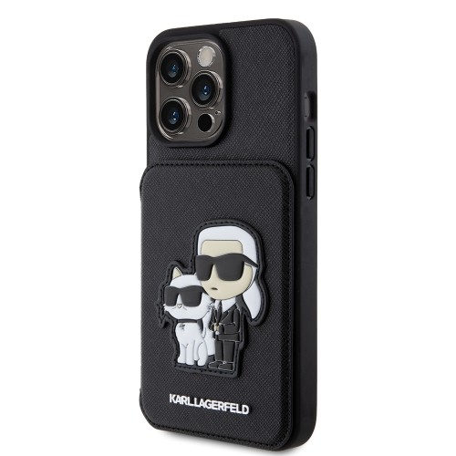 Karl Lagerfeld PU Saffiano Card Slot Stand Karl and Choupette Case for iPhone 15 Pro Max Black image 1