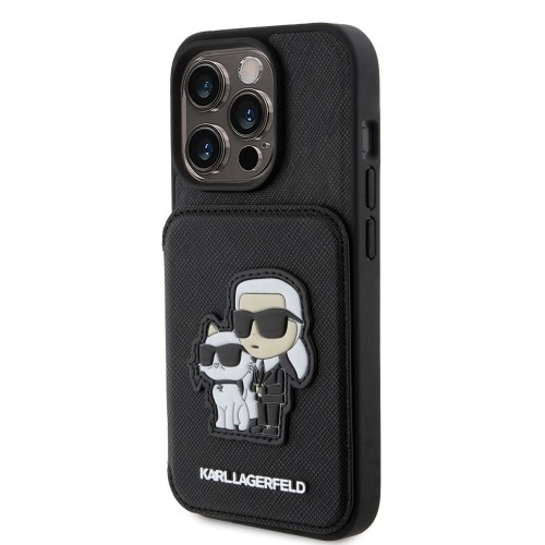 Karl Lagerfeld PU Saffiano Card Slot Stand Karl and Choupette Case for iPhone 15 Pro Black image 1
