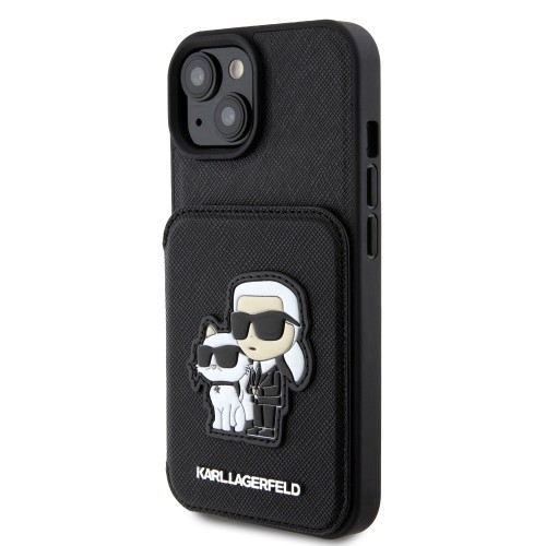 Karl Lagerfeld PU Saffiano Card Slot Stand Karl and Choupette Case for iPhone 15 Black image 1