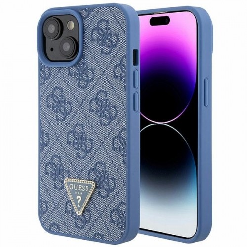 Guess GUHCP15SP4TDPB iPhone 15 6.1" niebieski|blue hardcase Leather 4G Triangle Strass image 1