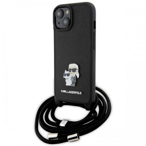 Karl Lagerfeld KLHCP15SSAKCPSK iPhone 15 6.1" hardcase czarny|black Crossbody Saffiano Metal Pin Karl & Choupette image 1