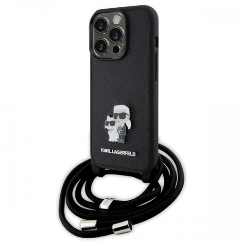 Karl Lagerfeld KLHCP15LSAKCPSK iPhone 15 Pro 6.1" hardcase czarny|black Crossbody Saffiano Metal Pin Karl & Choupette image 1