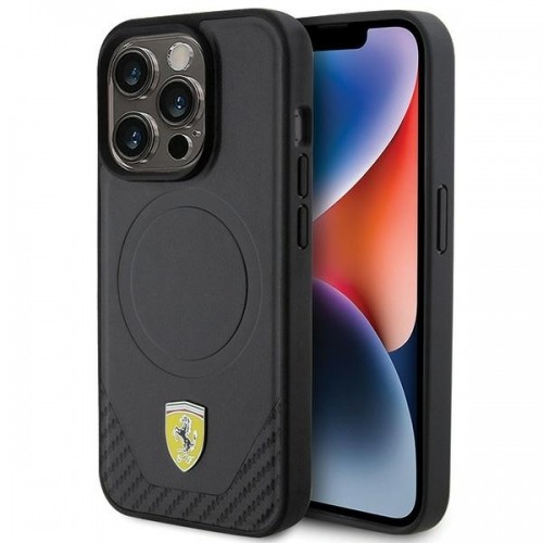 Ferrari FEHMP15LPTEK iPhone 15 Pro 6.1" czarny|black hardcase Carbon Metal Logo MagSafe image 1