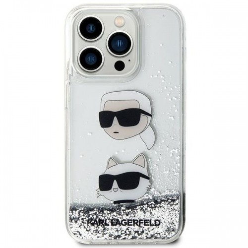Karl Lagerfeld KLHCP14XLDHKCNS iPhone 14 Pro Max 6.7" srebrny|silver hardcase Liquid Glitter Karl & Choupette Heads image 1