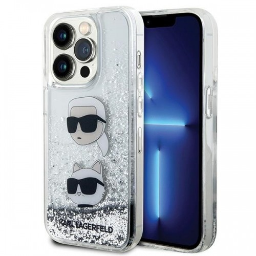 Karl Lagerfeld KLHCP14LLDHKCNS iPhone 14 Pro 6.1" srebrny|silver hardcase Liquid Glitter Karl & Choupette Heads image 1